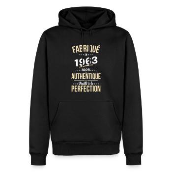 Anniversaire 60 ans - Fabriqué en 1963 - Sweat à capuche Premium bio Homme - noir - Devant - Nico (187cm)