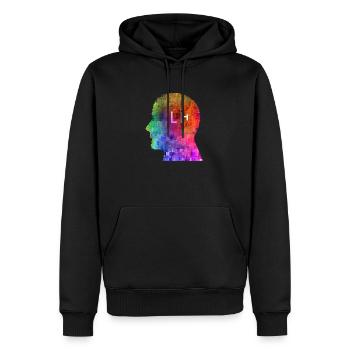 LGBTQIA + Rainbow AI Glitch - Sweat à capuche Premium bio Homme - noir - Devant - Nico (187cm)