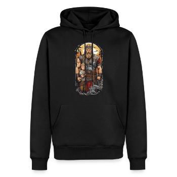 Wikinger Papa und Sohn Krieger Familie Vatertag - Männer Premium Bio Hoodie - Schwarz - Vorne - Nico (187cm)