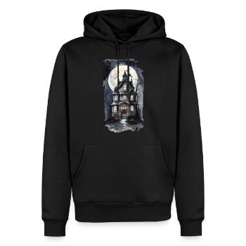 Maison hantée d’Halloween effrayante avec des chauves-souris - Sweat à capuche Premium bio Homme - noir - Devant - Nico (187cm)