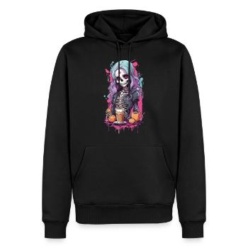 Gothique Kawaii tête de mort petit déjeuner Design - Sweat à capuche Premium bio Homme - noir - Devant - Nico (187cm)