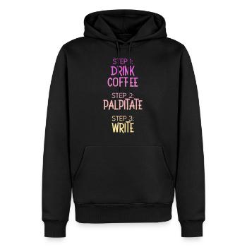 Étape 1 : Buvez du café Étape 2 Palpitez Étape 3 : Écrivez - Sweat à capuche Premium bio Homme - noir - Devant - Nico (187cm)