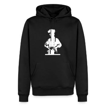 Chef de cuisine et Portrait de Silhouette de cuisinier à domicile - Sweat à capuche Premium bio Homme - noir - Devant - Nico (187cm)