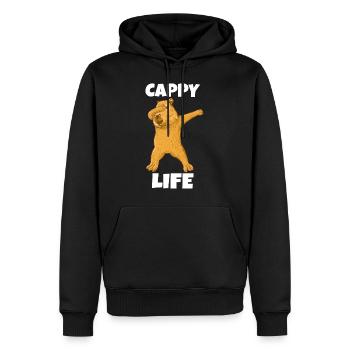Capybara tamponnant la vie de Capy - Sweat à capuche Premium bio Homme - noir - Devant - Nico (187cm)