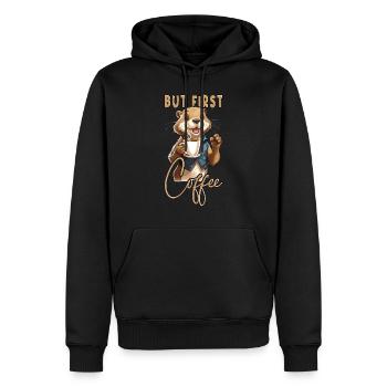 Café loutre Mais premier café Animal disant drôle - Sweat à capuche Premium bio Homme - noir - Devant - Nico (187cm)