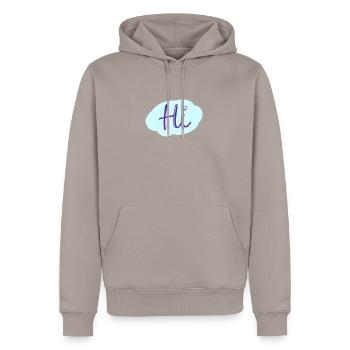 Hi - Männer Premium Bio Hoodie - Taupe - Vorne - Nico (187cm)
