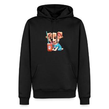 Süßer Hund, der aus dem Strohhalm trinkt. - Männer Premium Bio Hoodie - Schwarz - Vorne - Nico (187cm)