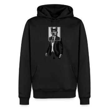 Husky Hund mit Anzug Kleidung im Bilderrahmen - Männer Premium Bio Hoodie - Schwarz - Vorne - Nico (187cm)