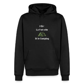 Vive la Retraite et le Camping - Sweat à capuche Premium bio Homme - noir - Devant - Nico (187cm)