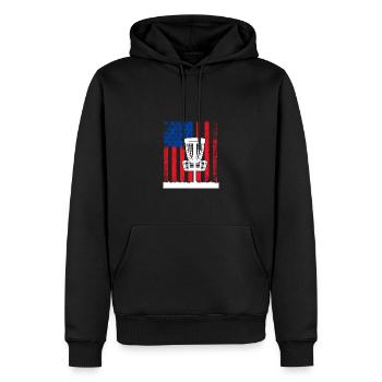Disc Golf Disc Golfer American Falg Patriot - Men’s Premium Organic Hoodie - black - Front - Nico (187cm)