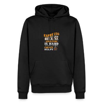 Espresso parce que grandir est difficile - Café - Sweat à capuche Premium bio Homme - noir - Devant - Nico (187cm)