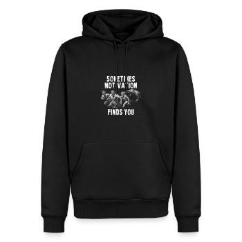 Sometimes Motivation Finds You T-Shirt Design - Men’s Premium Organic Hoodie - black - Front - Nico (187cm)