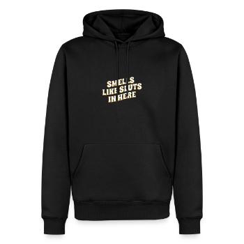 Smells Like In Here Humorous Sayings For - Men’s Premium Organic Hoodie - black - Front - Nico (187cm)