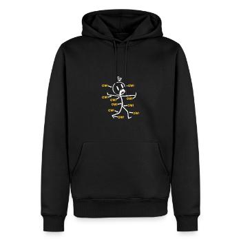 Funny "Ow!" Stick figure illustration with - Men’s Premium Organic Hoodie - black - Front - Nico (187cm)