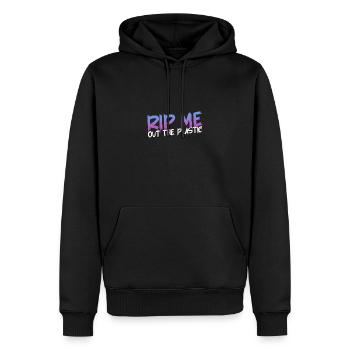 RIP ME OUT THE PLASTIC: Expressive message - Men’s Premium Organic Hoodie - black - Front - Nico (187cm)