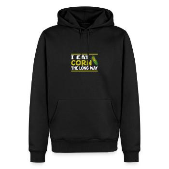 Je mange du maïs à la longue - Drôle - Sweat à capuche Premium bio Homme - noir - Devant - Nico (187cm)