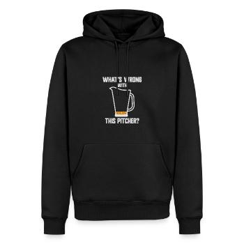What's Wrong With This Pitcher? Humorvolle Grafik - Männer Premium Bio Hoodie - Schwarz - Vorne - Nico (187cm)