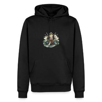 Frosch-Samurai: Krieger der Seerose - Männer Premium Bio Hoodie - Schwarz - Vorne - Nico (187cm)