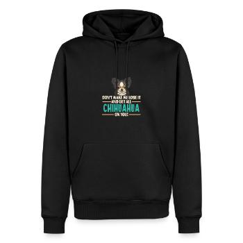 L'humour chihuahua ne me fait pas paniquer - Sweat à capuche Premium bio Homme - noir - Devant - Nico (187cm)