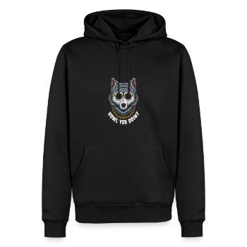 Cool Wolf avec des lunettes et une chaîne - Comment vas-tu ? - Sweat à capuche Premium bio Homme - noir - Devant - Nico (187cm)