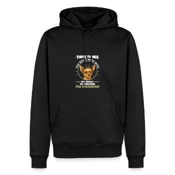 Trois choses : la famille, la liberté, le Chihuahua - - Sweat à capuche Premium bio Homme - noir - Devant - Nico (187cm)