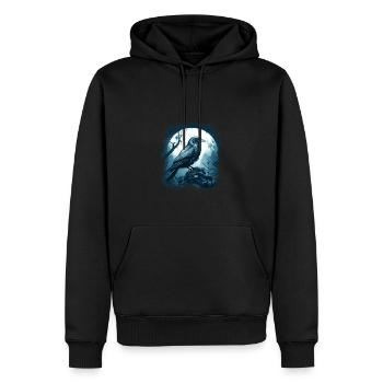 Corbeau mystique devant la pleine lune dans la forêt mystique - Sweat à capuche Premium bio Homme - noir - Devant - Nico (187cm)