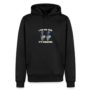 Alien Humor : J’ai trouvé ça, ça vibre - Sweat à capuche Premium bio Homme - noir - Devant - Nico (187cm)