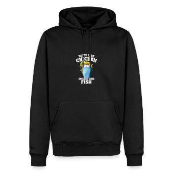 Taste Like Chicken Smells Like Fish Humor Spruch - Men’s Premium Organic Hoodie - black - Front - Nico (187cm)