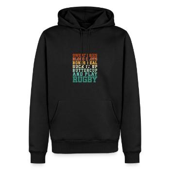 Sweat Dries Blood Clots Bones Heal - Men’s Premium Organic Hoodie - black - Front - Nico (187cm)