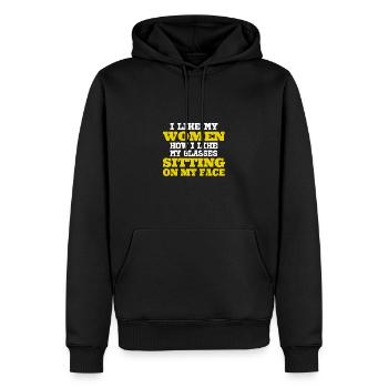 Des femmes assises sur mon visage une provocation - Sweat à capuche Premium bio Homme - noir - Devant - Nico (187cm)