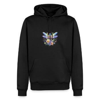 Libellule Et Fleurs Aquarelle Nature Motif - Sweat à capuche Premium bio Homme - noir - Devant - Nico (187cm)