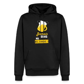 Jamais sans ma blonde ! - Sweat à capuche Premium bio Homme - noir - Devant - Nico (187cm)