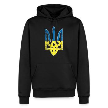 Blue Yellow Coat of Arms Gift Ukraine Ukrainian - Men’s Premium Organic Hoodie - black - Front - Nico (187cm)