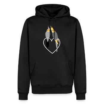 Cockatiel Lovers sur le cœur - Sweat à capuche Premium bio Homme - noir - Devant - Nico (187cm)
