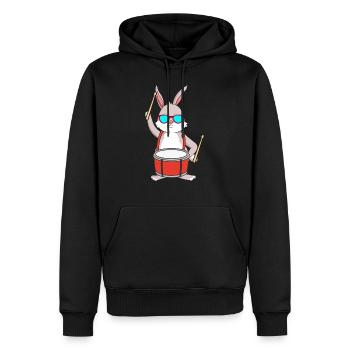 Schlagzeug spielender Hase spielt Trommel - Männer Premium Bio Hoodie - Schwarz - Vorne - Nico (187cm)