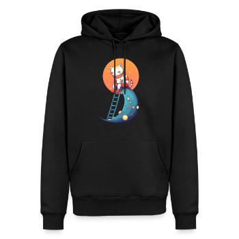 Ikk le chat sur la lune - Sweat à capuche Premium bio Homme - noir - Devant - Nico (187cm)