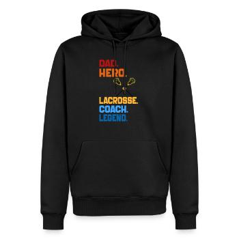 Dad Hero Lacrosse Coach Legend 2024 Retro Vintage - Sweat à capuche Premium bio Homme - noir - Devant - Nico (187cm)