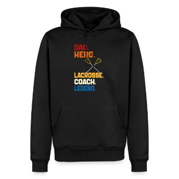 Dad Hero Lacrosse Coach Legend 2024 Sports Vintage - Sweat à capuche Premium bio Homme - noir - Devant - Nico (187cm)
