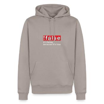 False Programming - Men’s Premium Organic Hoodie - taupe - Front - Nico (187cm)