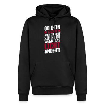 OB DEIN TACHO RICHTIG GEHT.... - Männer Premium Bio Hoodie - Schwarz - Vorne - Nico (187cm)