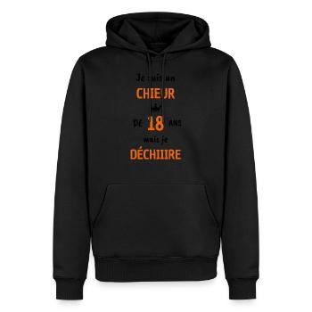 Je suis un chieur de 18 ans mais je déchiiire ! - Sweat à capuche Premium bio Homme - noir - Devant - Nico (187cm)