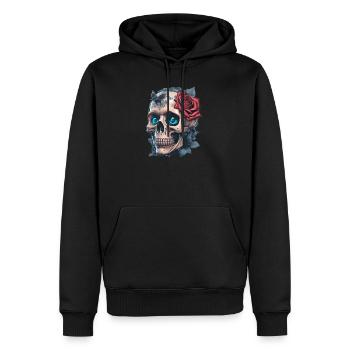 Crâne avec des roses - Sweat à capuche Premium bio Homme - noir - Devant - Nico (187cm)