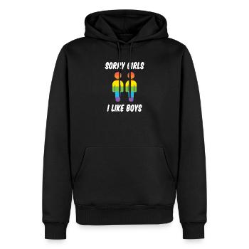 Désolé les filles j’aime les garçons - Sweat à capuche Premium bio Homme - noir - Devant - Nico (187cm)