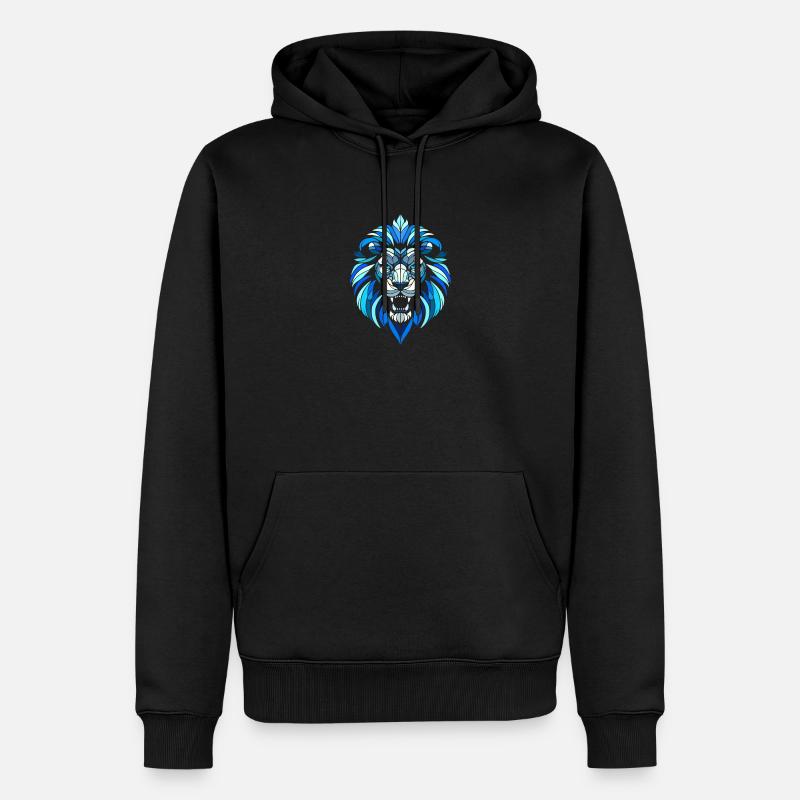 Blauer Löwenkopf, geometrische Muster, Polygone - Männer Premium Bio Hoodie - Schwarz