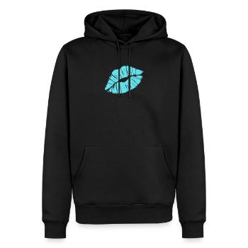 Smooch Blauer Lippenstift Kiss Mark Love Statement T-Shirt - Männer Premium Bio Hoodie - Schwarz - Vorne - Nico (187cm)