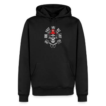 Skull Rider Moto Kolben Grafik - Männer Premium Bio Hoodie - Schwarz - Vorne - Nico (187cm)