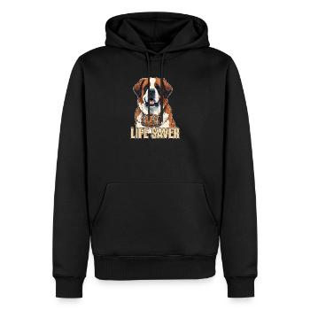 Bernhardiner Life Saver – Rettungshund Cartoon - Männer Premium Bio Hoodie - Schwarz - Vorne - Nico (187cm)