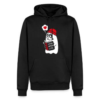 Mignon fantôme lecture livre romantique - Sweat à capuche Premium bio Homme - noir - Devant - Nico (187cm)
