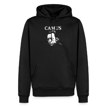 Albert Camus existenzielles Noir-Porträt - Männer Premium Bio Hoodie - Schwarz - Vorne - Nico (187cm)