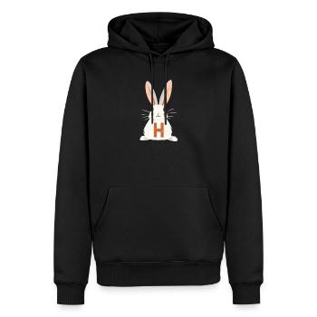 H -Buchstabe - Hase - Personalisierbar - Männer Premium Bio Hoodie - Schwarz - Vorne - Nico (187cm)